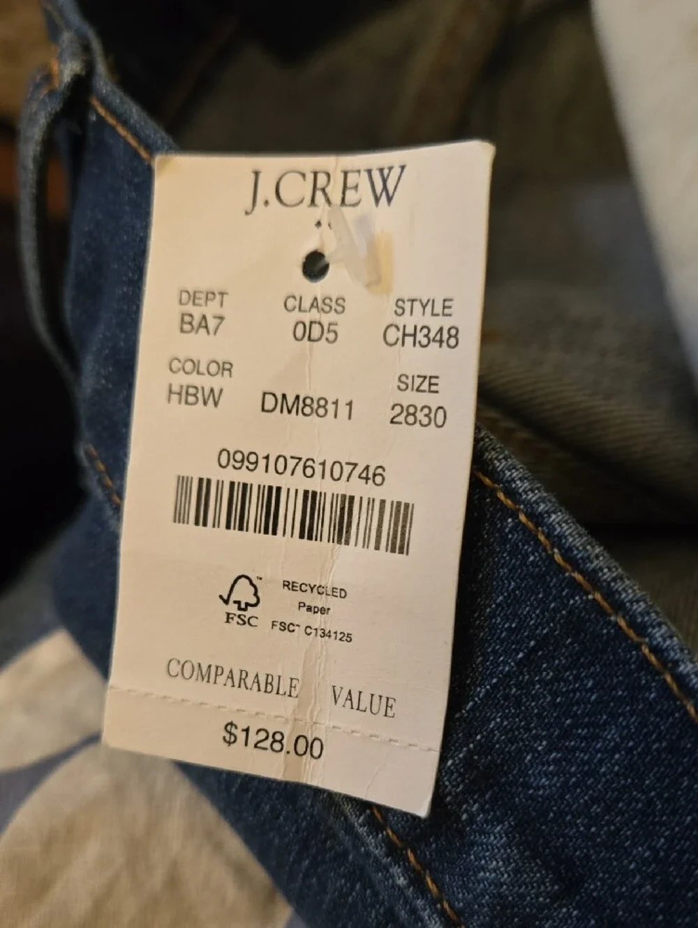 J. Crew Flex Slim Straight Blue Jeans Stretch Denim Classic 5 Pocket 28x30 NEW